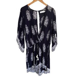 Faithfull the Brand Romper Cover Up Navy and White Patterned Romper Floral M